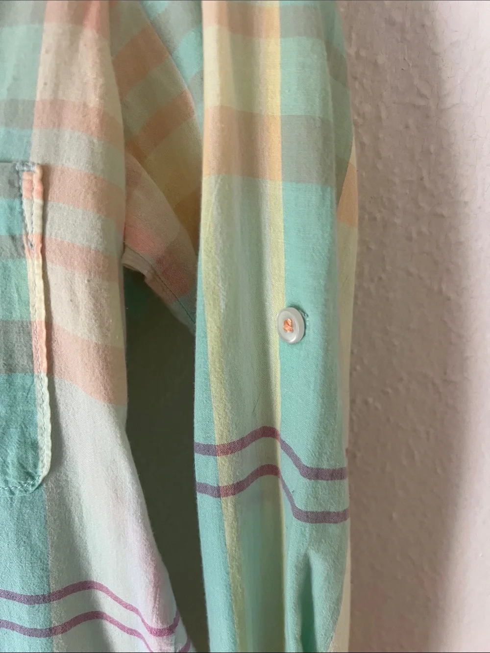HOLDING HORSES Pastel Plaid Button-Down Soft Cotton Shirt Mint, Peach, Yellow 4